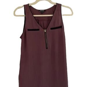 Express Eggplant/Purple V-Neck Quarter Zip Sleeveless Hudson Tank/Top/Blouse, S